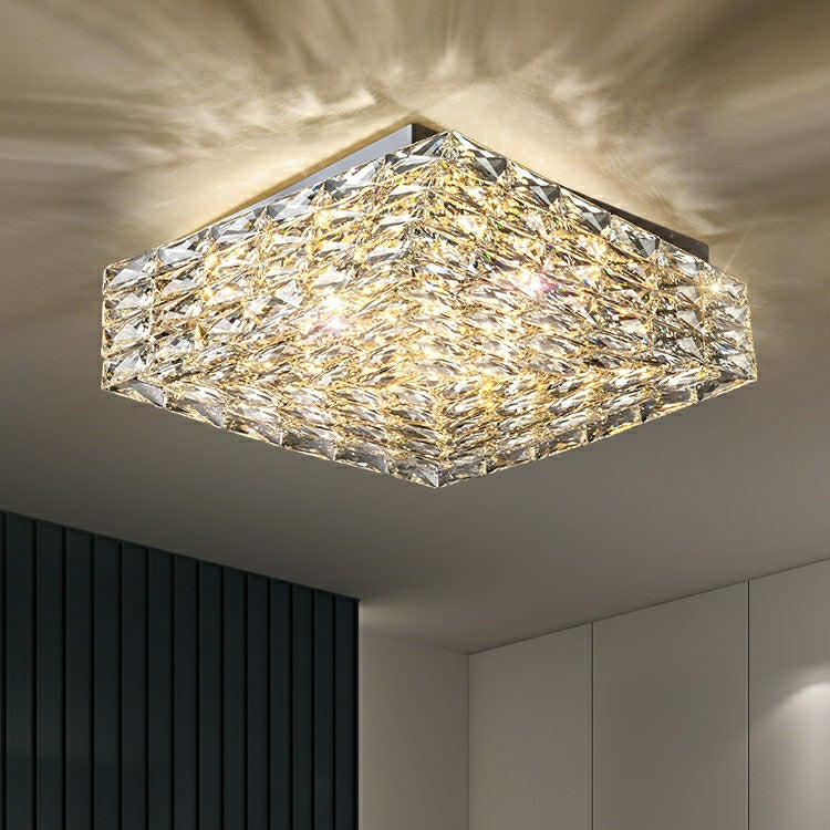 Square Crystal Flush Mounted Living/ Bedroom Chandelier Shining Ceiling Lighting Fixture For Hotel Decor