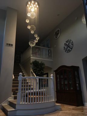 Stately Duplex Crystal Chandelier Spiral Raindrop Globe Shape Ceiling Hanging Light for Entryway/Staircase
