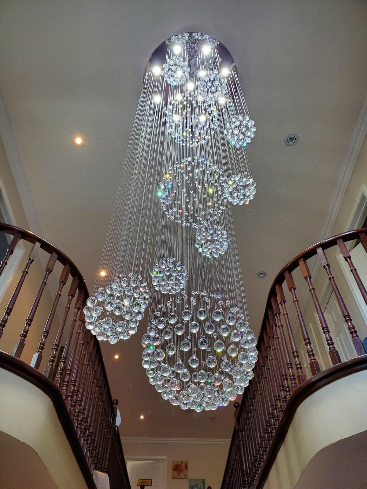 Stately Duplex Crystal Chandelier Spiral Raindrop Globe Shape Ceiling Hanging Light for Entryway/Staircase