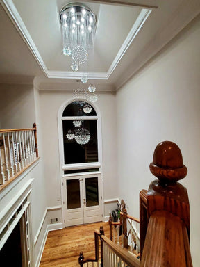Stately Duplex Crystal Chandelier Spiral Raindrop Globe Shape Ceiling Hanging Light for Entryway/Staircase