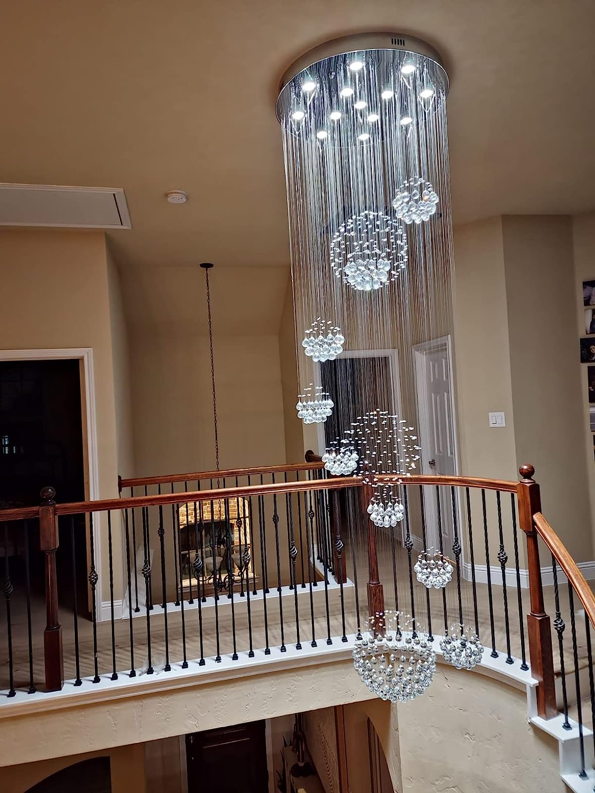 Stately Duplex Crystal Chandelier Spiral Raindrop Globe Shape Ceiling Hanging Light for Entryway/Staircase