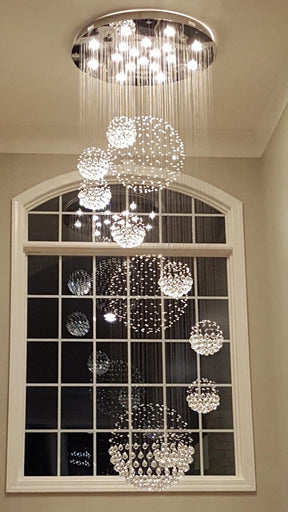 Stately Duplex Crystal Chandelier Spiral Raindrop Globe Shape Ceiling Hanging Light for Entryway/Staircase