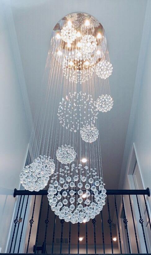 Stately Duplex Crystal Chandelier Spiral Raindrop Globe Shape Ceiling Hanging Light for Entryway/Staircase