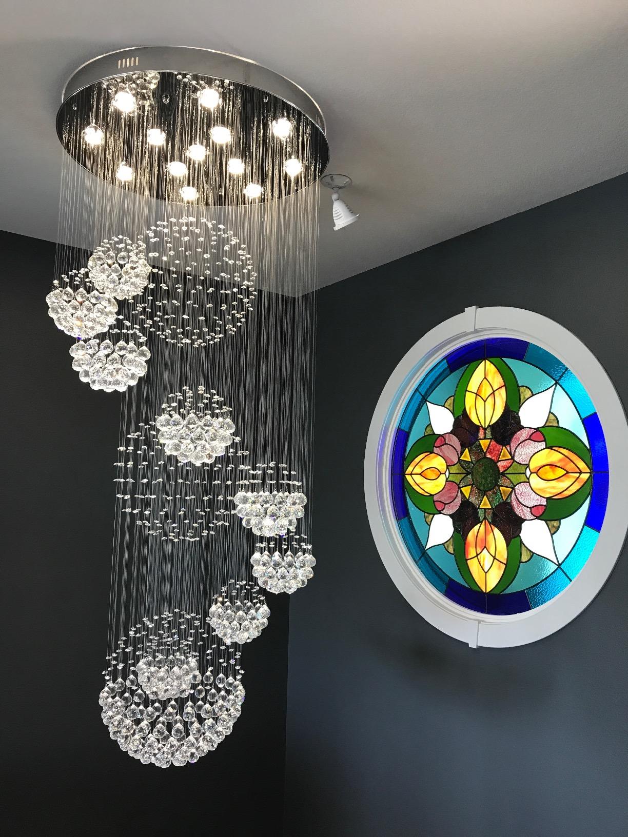 Stately Duplex Crystal Chandelier Spiral Raindrop Globe Shape Ceiling Hanging Light for Entryway/Staircase