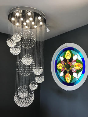 Stately Duplex Crystal Chandelier Spiral Raindrop Globe Shape Ceiling Hanging Light for Entryway/Staircase