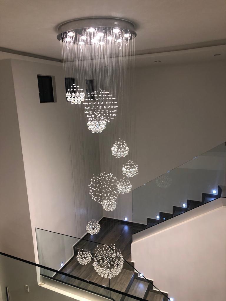 Stately Duplex Crystal Chandelier Spiral Raindrop Globe Shape Ceiling Hanging Light for Entryway/Staircase