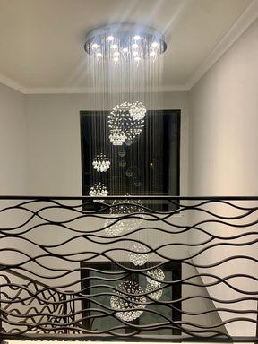 Stately Duplex Crystal Chandelier Spiral Raindrop Globe Shape Ceiling Hanging Light for Entryway/Staircase