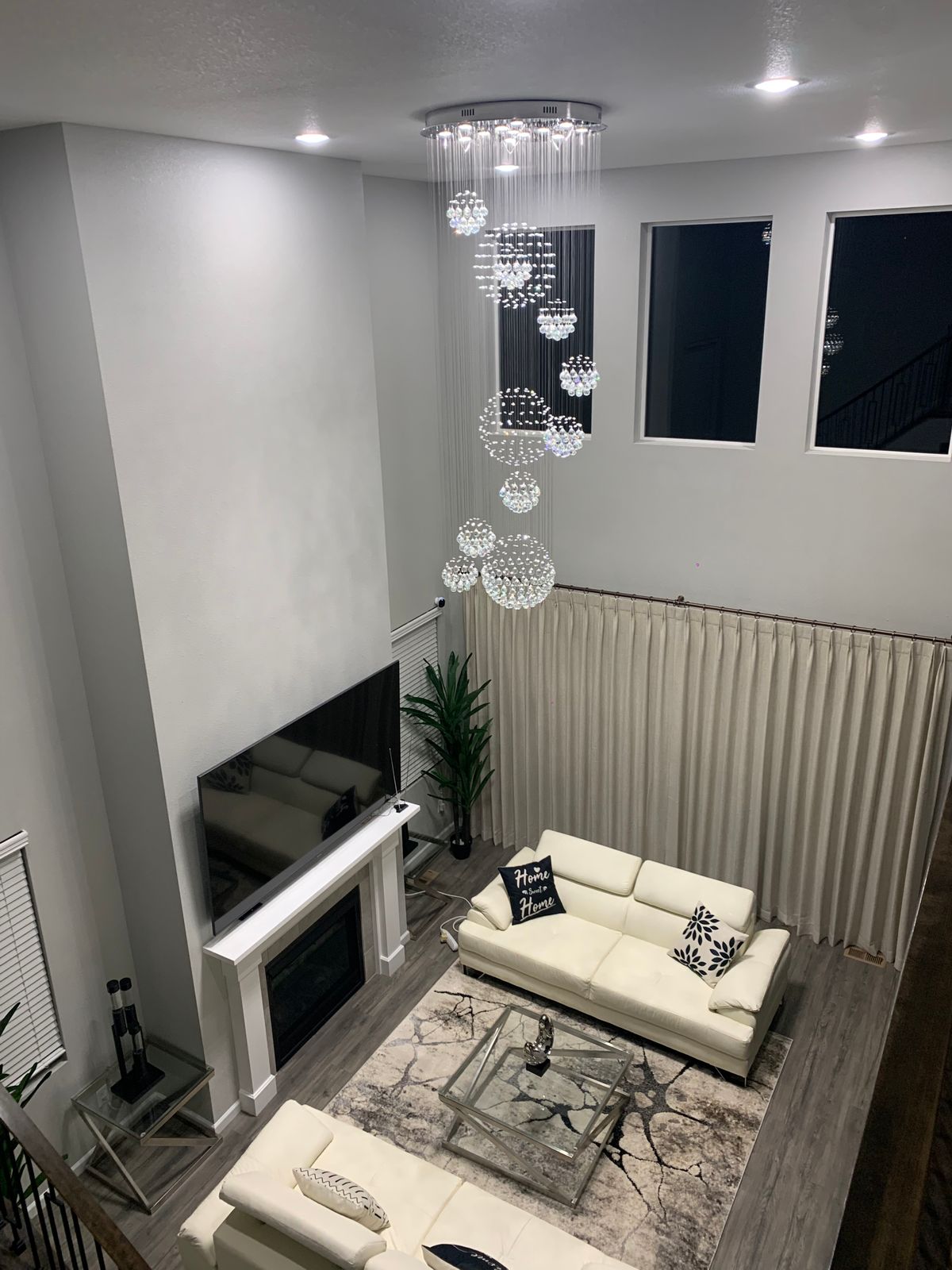 Stately Duplex Crystal Chandelier Spiral Raindrop Globe Shape Ceiling Hanging Light for Entryway/Staircase