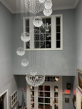 Stately Duplex Crystal Chandelier Spiral Raindrop Globe Shape Ceiling Hanging Light for Entryway/Staircase