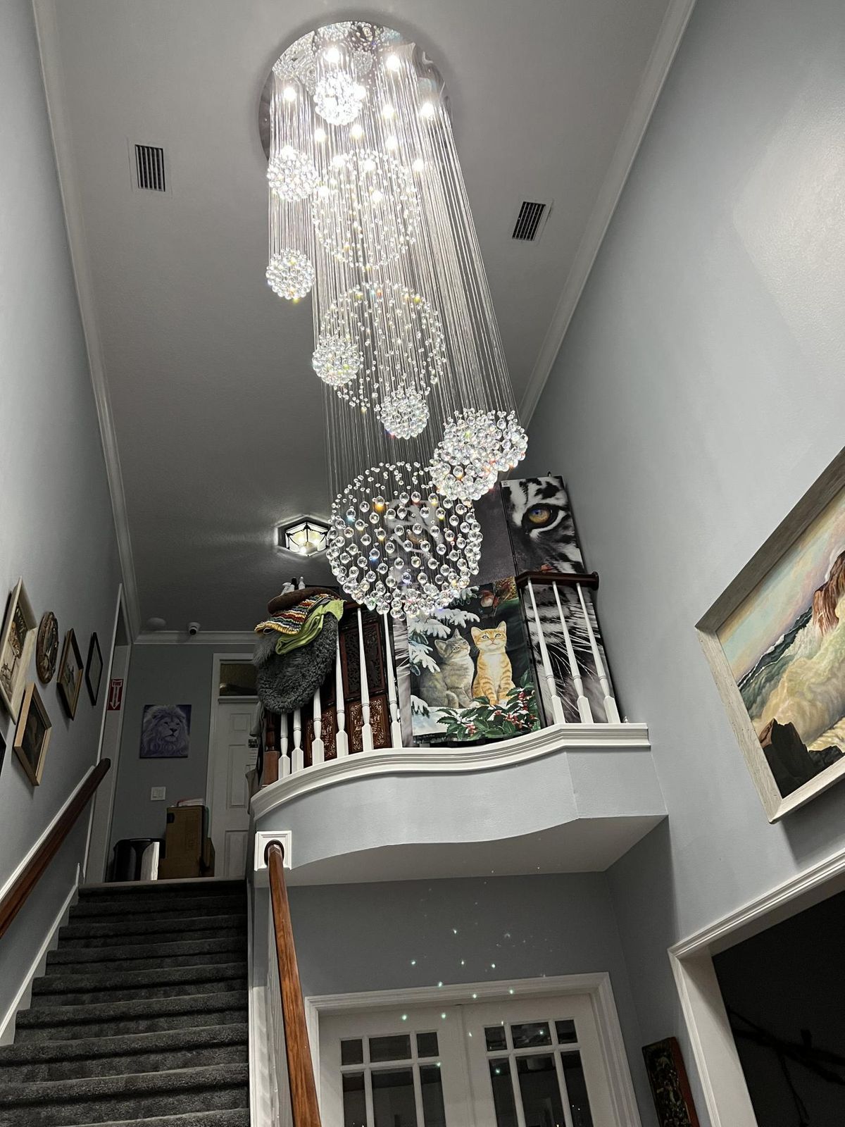 Stately Duplex Crystal Chandelier Spiral Raindrop Globe Shape Ceiling Hanging Light for Entryway/Staircase