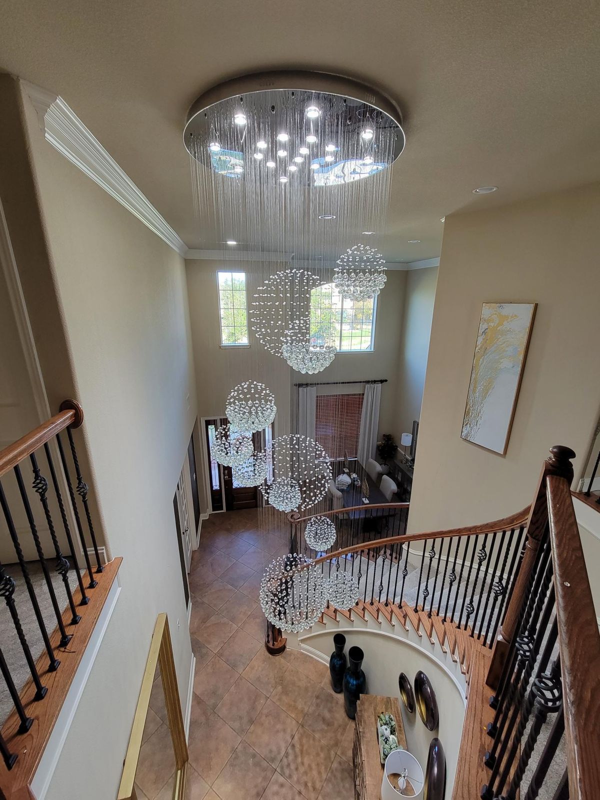 Stately Duplex Crystal Chandelier Spiral Raindrop Globe Shape Ceiling Hanging Light for Entryway/Staircase