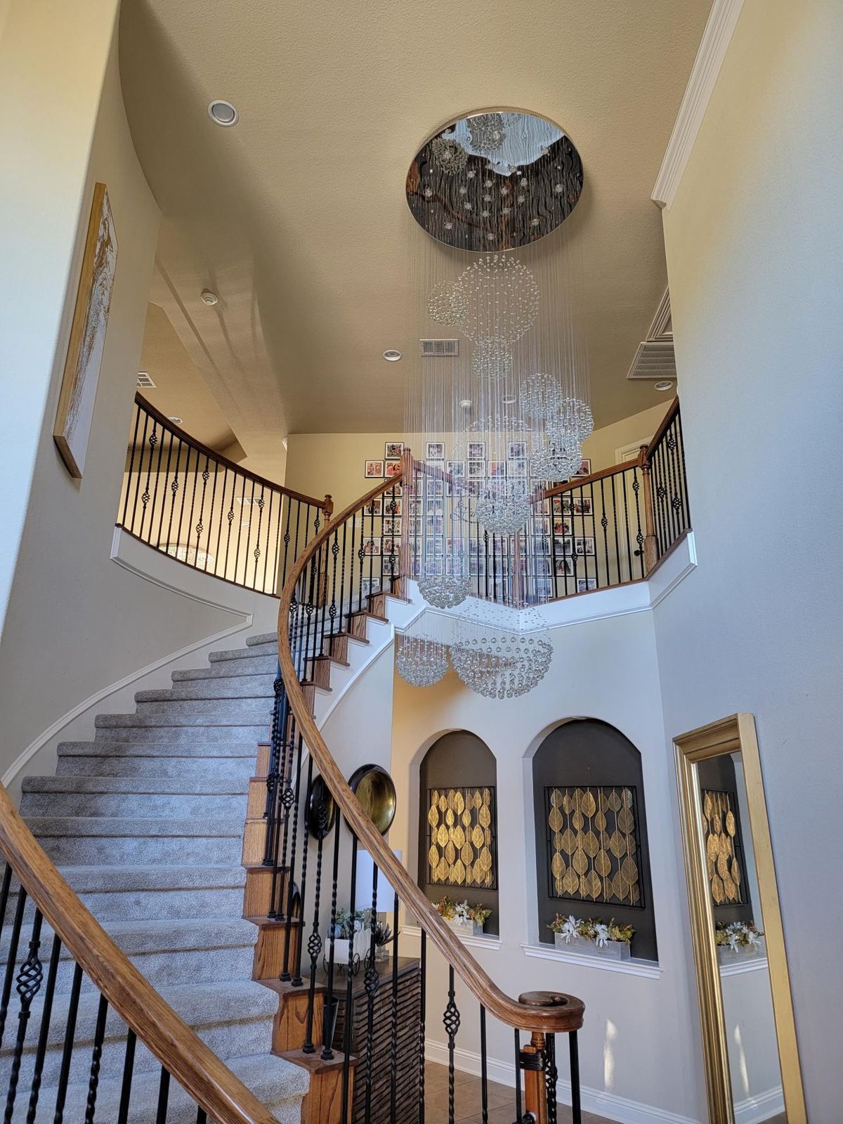 Stately Duplex Crystal Chandelier Spiral Raindrop Globe Shape Ceiling Hanging Light for Entryway/Staircase