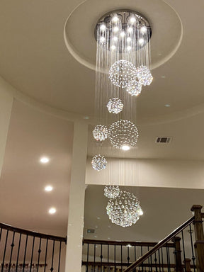 Stately Duplex Crystal Chandelier Spiral Raindrop Globe Shape Ceiling Hanging Light for Entryway/Staircase