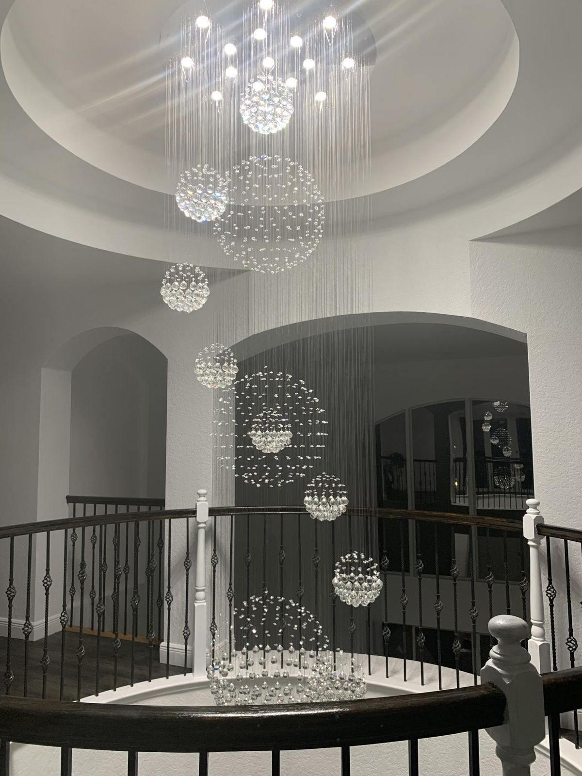 Stately Duplex Crystal Chandelier Spiral Raindrop Globe Shape Ceiling Hanging Light for Entryway/Staircase