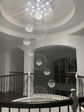 Stately Duplex Crystal Chandelier Spiral Raindrop Globe Shape Ceiling Hanging Light for Entryway/Staircase