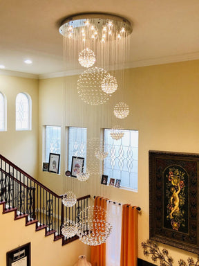 Stately Duplex Crystal Chandelier Spiral Raindrop Globe Shape Ceiling Hanging Light for Entryway/Staircase