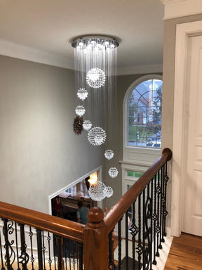 Stately Duplex Crystal Chandelier Spiral Raindrop Globe Shape Ceiling Hanging Light for Entryway/Staircase
