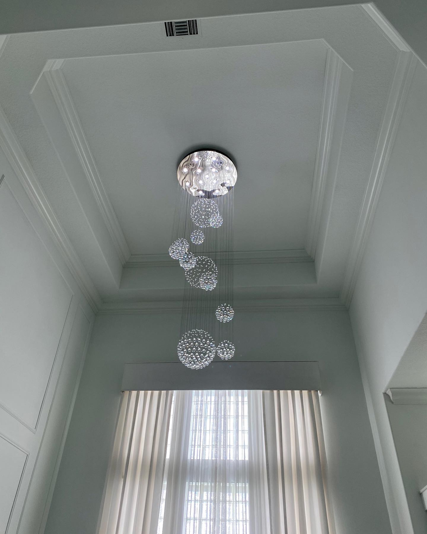 Stately Duplex Crystal Chandelier Spiral Raindrop Globe Shape Ceiling Hanging Light for Entryway/Staircase