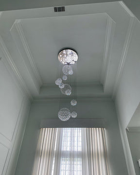 Stately Duplex Crystal Chandelier Spiral Raindrop Globe Shape Ceiling Hanging Light for Entryway/Staircase