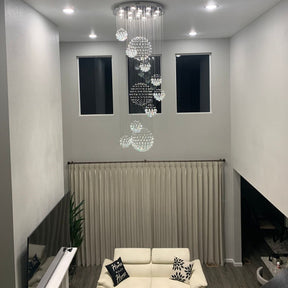 Stately Duplex Crystal Chandelier Spiral Raindrop Globe Shape Ceiling Hanging Light for Entryway/Staircase
