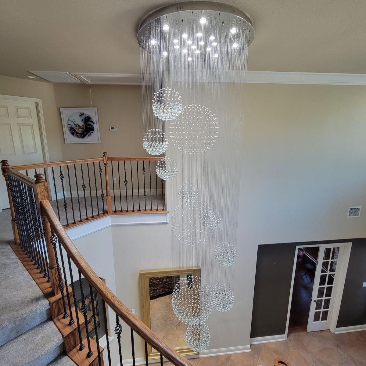 Stately Duplex Crystal Chandelier Spiral Raindrop Globe Shape Ceiling Hanging Light for Entryway/Staircase