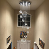Stately Duplex Crystal Chandelier Spiral Raindrop Globe Shape Ceiling Hanging Light for Entryway/Staircase