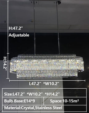 l 47.2"*w 10.2"*h 14.2"Stunning Modern Rectangle Sliver Ceiling Light Crystal Chandelier For Dining Table/Coffee Table/Living Room/Bedroom