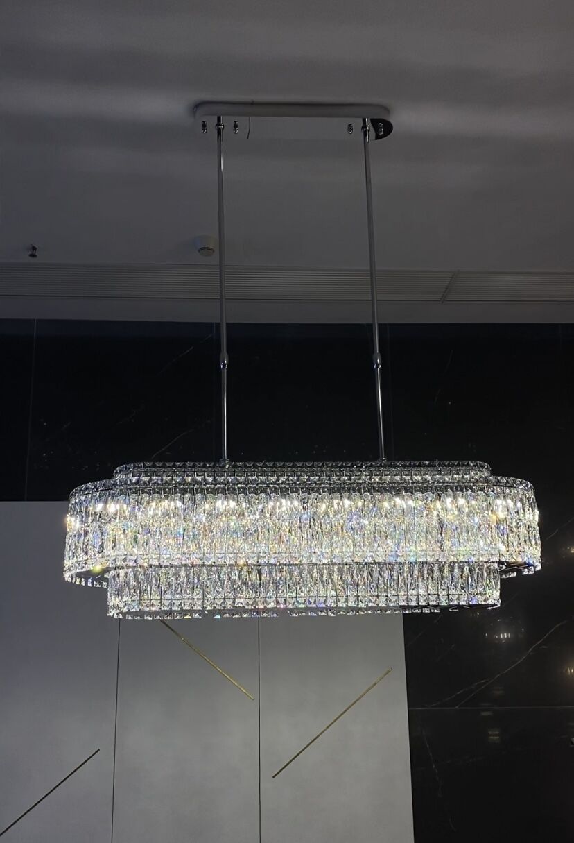 Stunning Modern Rectangle Sliver Ceiling Light Crystal Chandelier For Dining Table/Coffee Table/Living Room/Bedroom