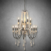 Vivienne Rustic Iron Hand-Painted Wood Bead Chandelier Elegant Lighting