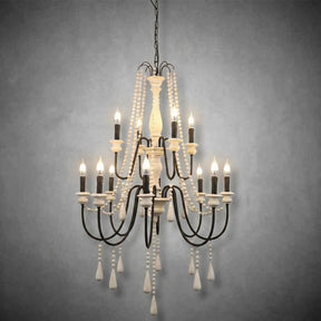 Vivienne Rustic Iron Hand-Painted Wood Bead Chandelier Elegant Lighting