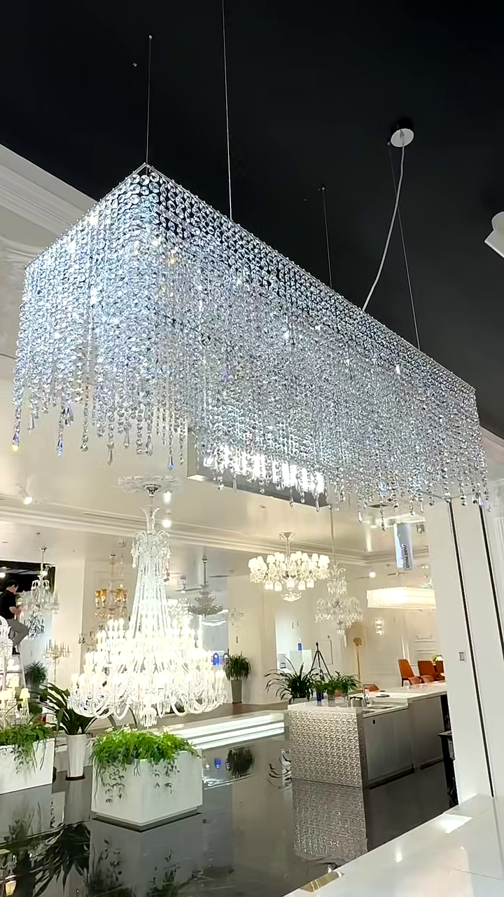 Tassel Rectangle Crystal Chandelier For Dining Room Island Kitchen