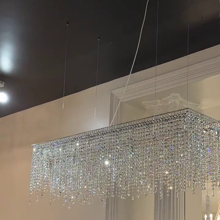 Tassel Rectangle Crystal Chandelier For Dining Room Island Kitchen