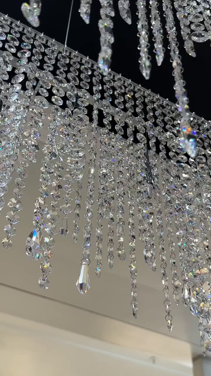 Tassel Rectangle Crystal Chandelier For Dining Room Island Kitchen