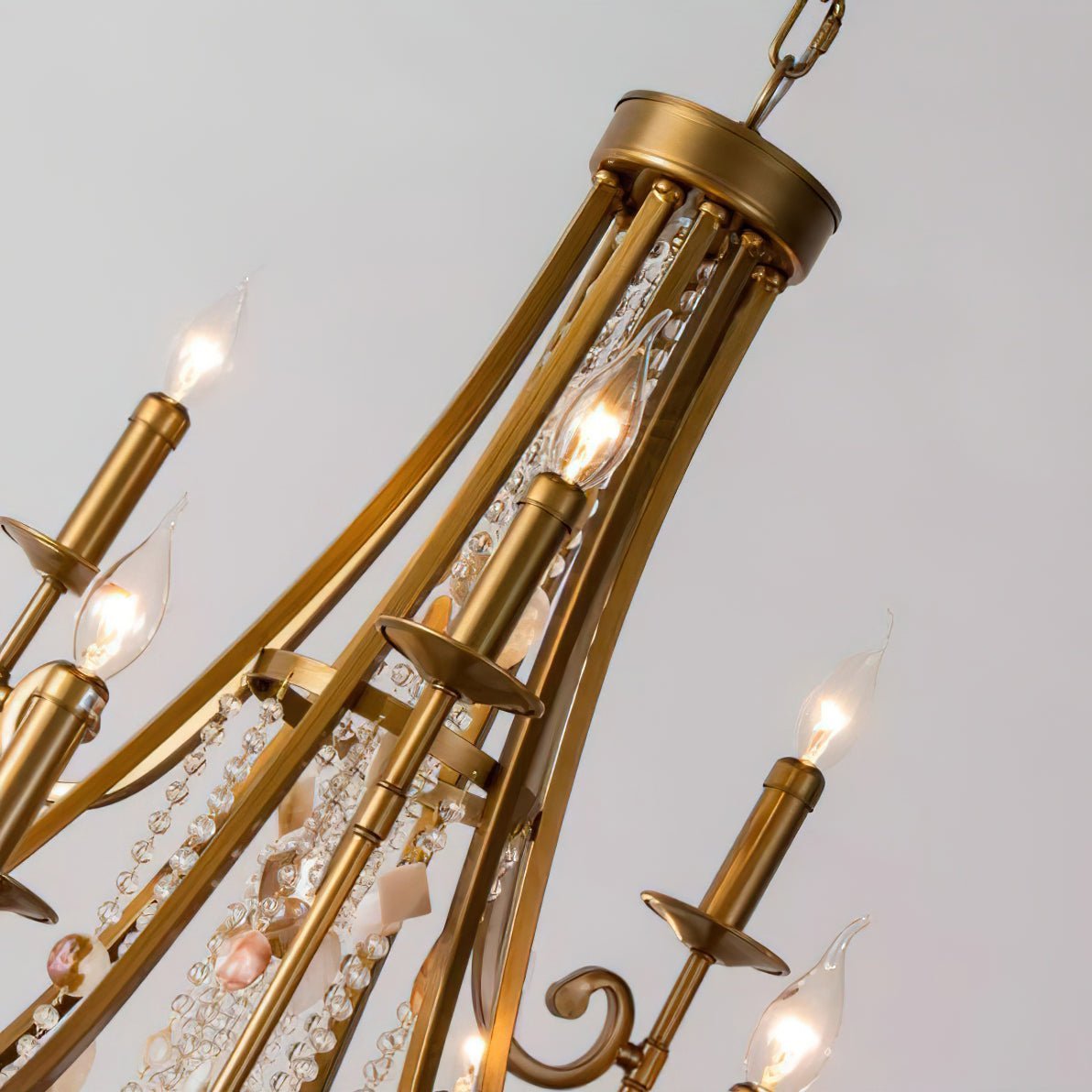 Tatum Lux Shell Crystal Chandelier - 9 Heads ∅ 31.5″ x H 47.2″/ Dia 80cm x H 120cmCopper & Clear CrystalBlushlighting