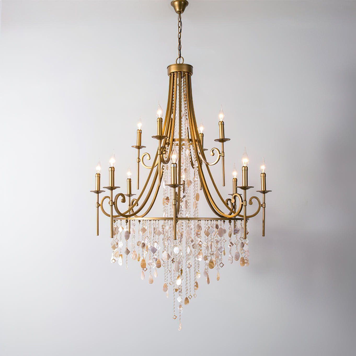 Tatum Lux Shell Crystal Chandelier - 12 Heads ∅ 37.4″ x H 55.1″ / Dia 95cm x H 140cmCopper & Clear CrystalBlushlighting