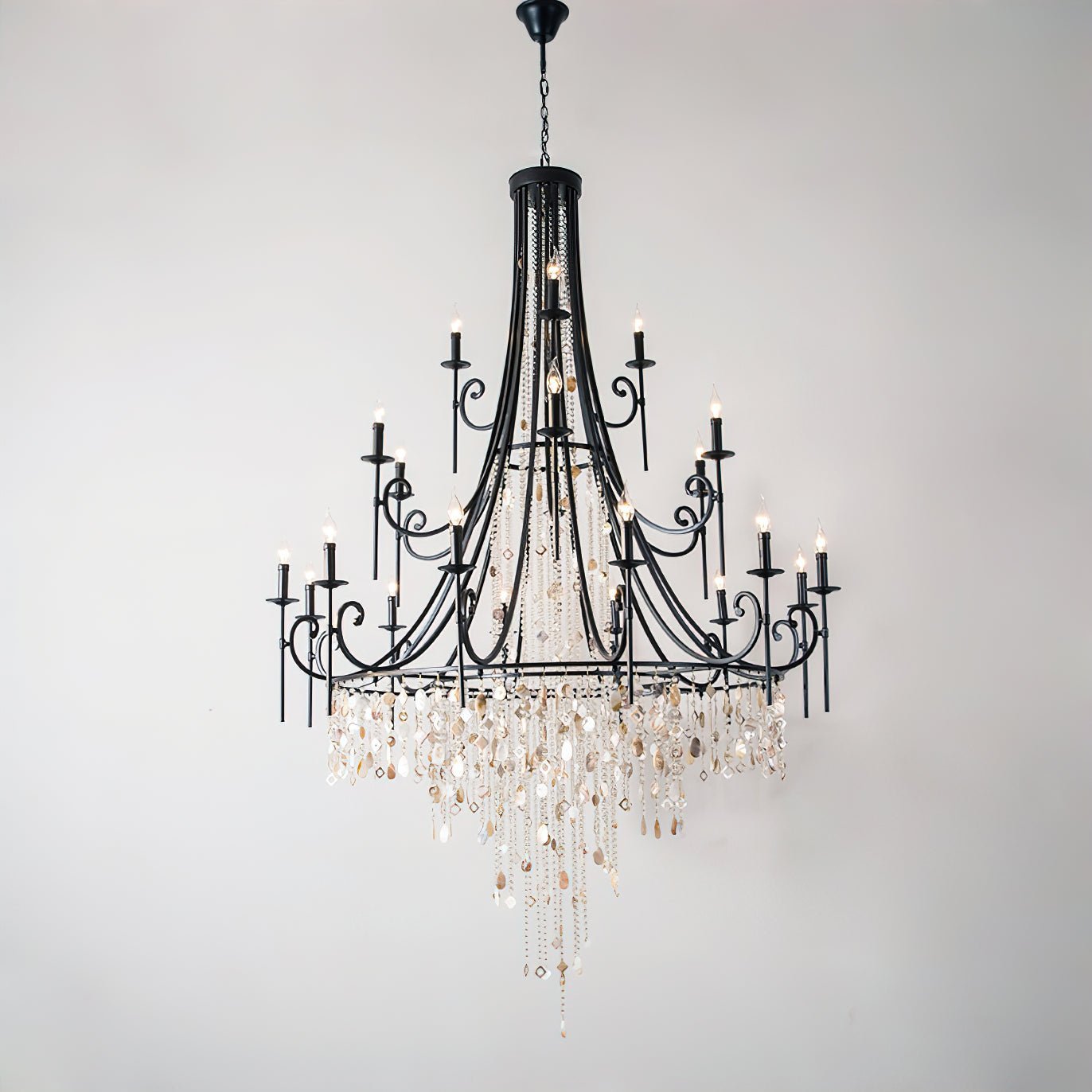 Tatum Lux Shell Crystal Chandelier - 21 Heads ∅ 54.3″ x H 86.6″ / Dia 138cm x H 220 cmBlack & Clear CrystalBlushlighting