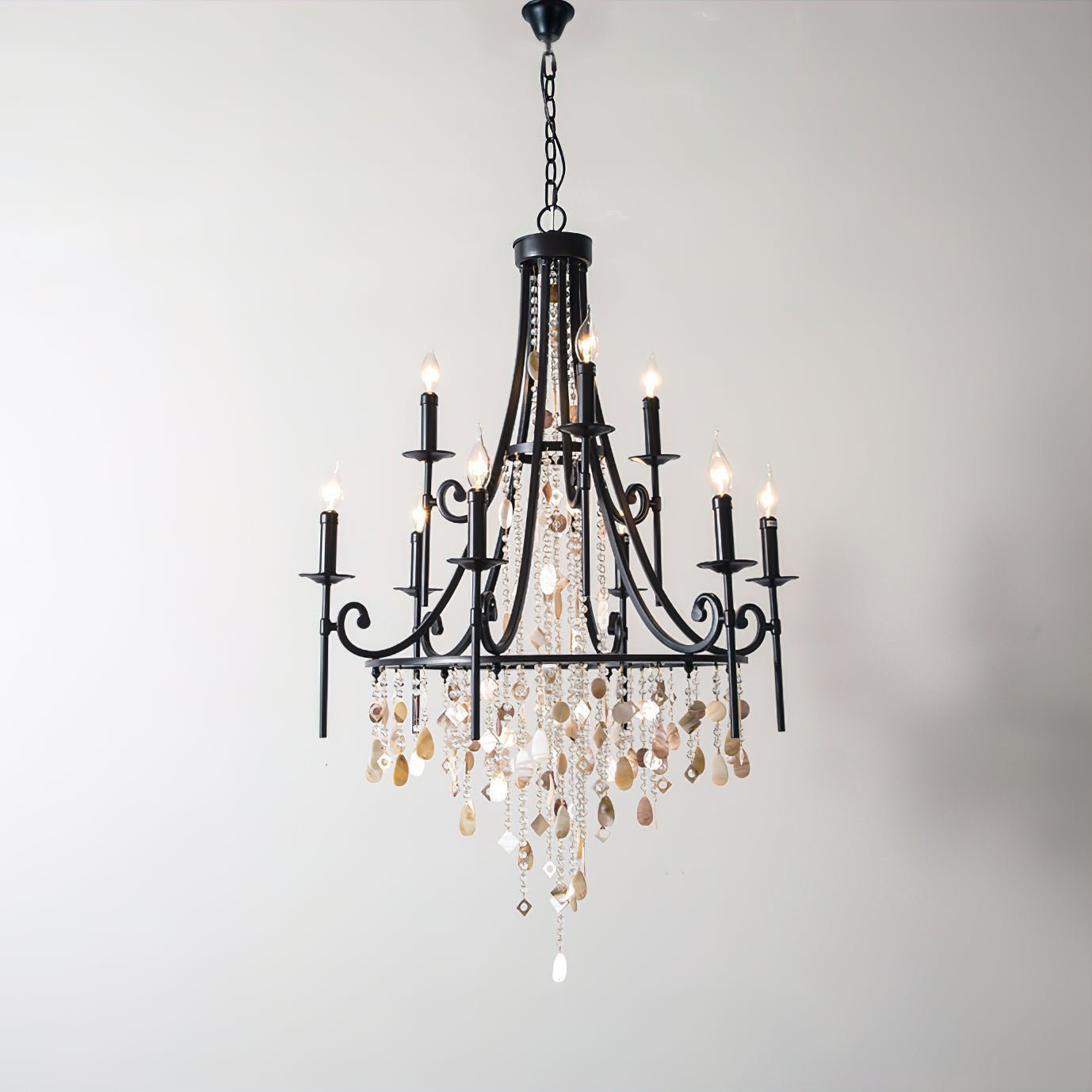 Tatum Lux Shell Crystal Chandelier - 9 Heads ∅ 31.5″ x H 47.2″/ Dia 80cm x H 120cmBlack & Clear CrystalBlushlighting