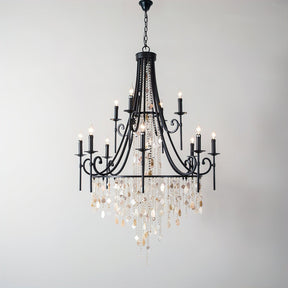 Tatum Lux Shell Crystal Chandelier - 12 Heads ∅ 37.4″ x H 55.1″ / Dia 95cm x H 140cmBlack & Clear CrystalBlushlighting