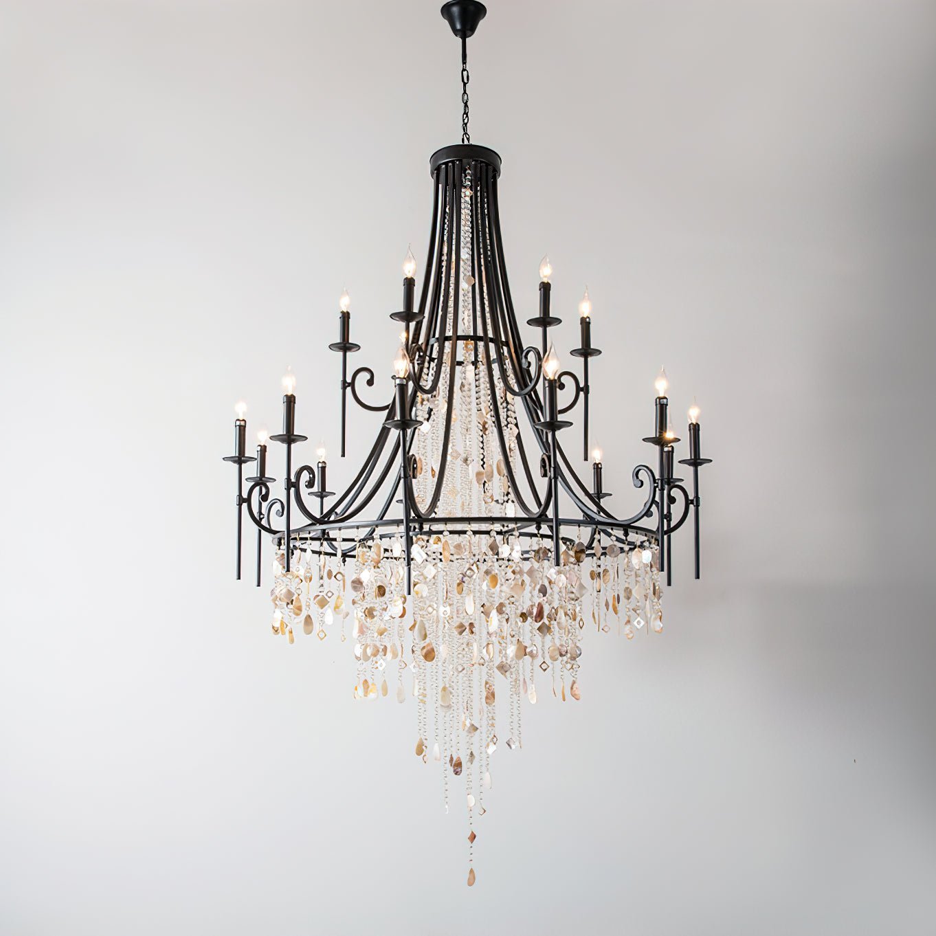 Tatum Lux Shell Crystal Chandelier - 18 Heads ∅ 47.2″ x H 70.9″ / Dia 120cm x H 180cmBlack & Clear CrystalBlushlighting
