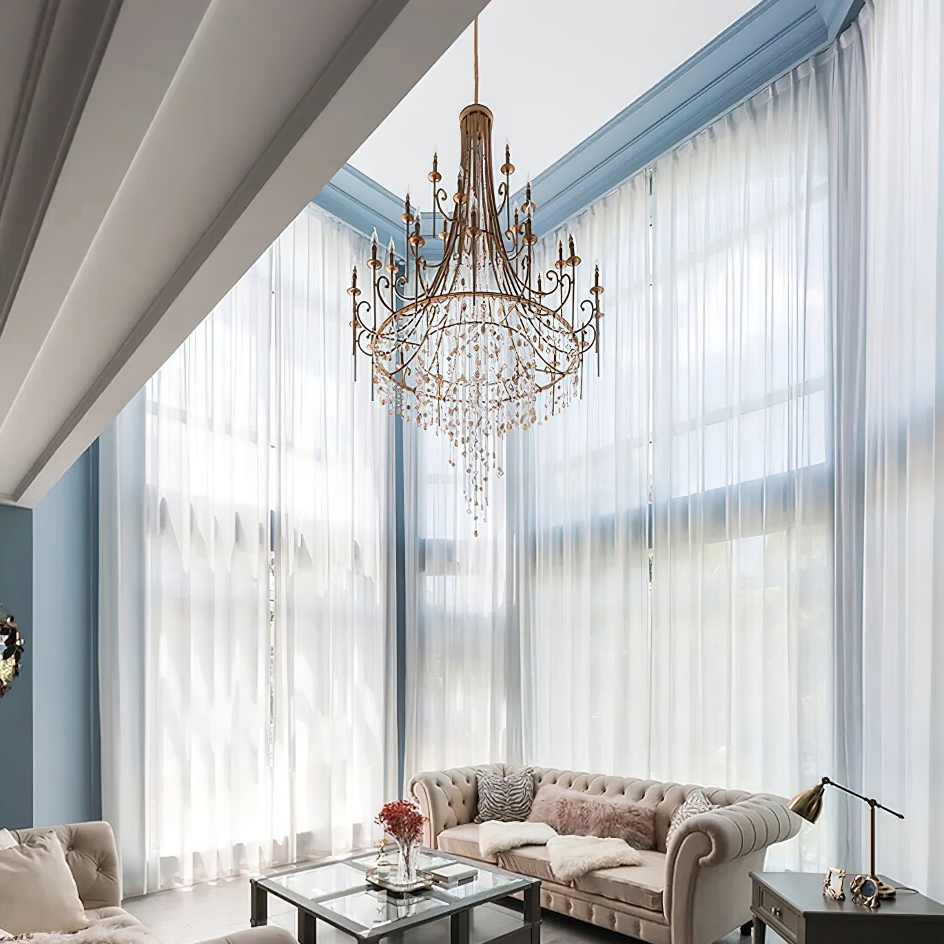 Tatum Lux Shell Crystal Chandelier - 9 Heads ∅ 31.5″ x H 47.2″/ Dia 80cm x H 120cmCopper & Clear CrystalBlushlighting