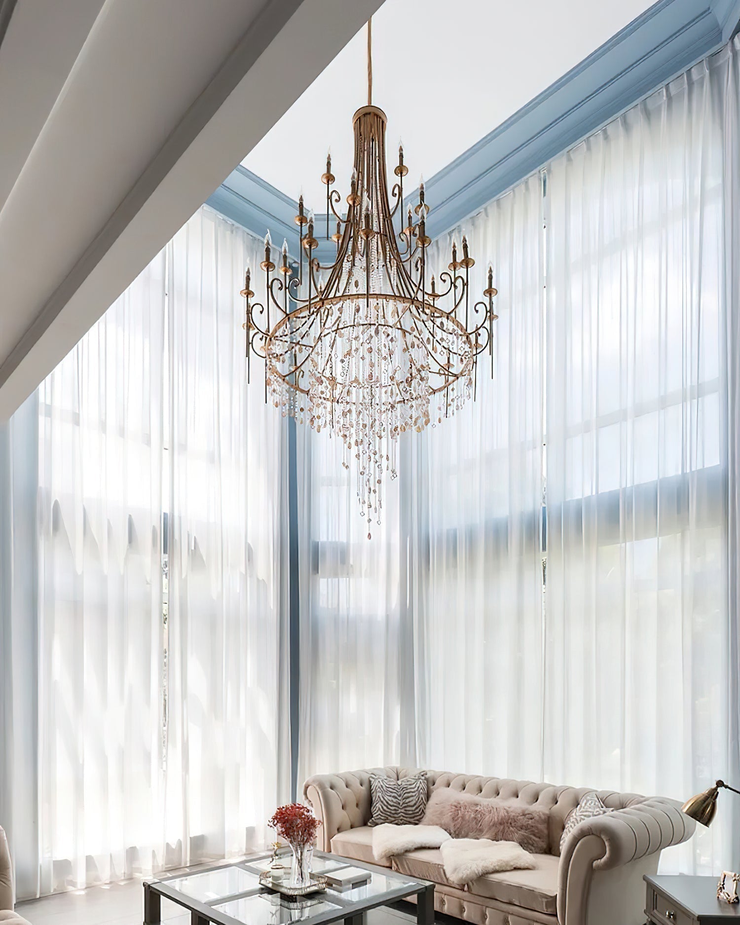 Tatum Lux Shell Crystal Chandelier - 18 Heads ∅ 47.2″ x H 70.9″ / Dia 120cm x H 180cmCopper & Clear CrystalBlushlighting