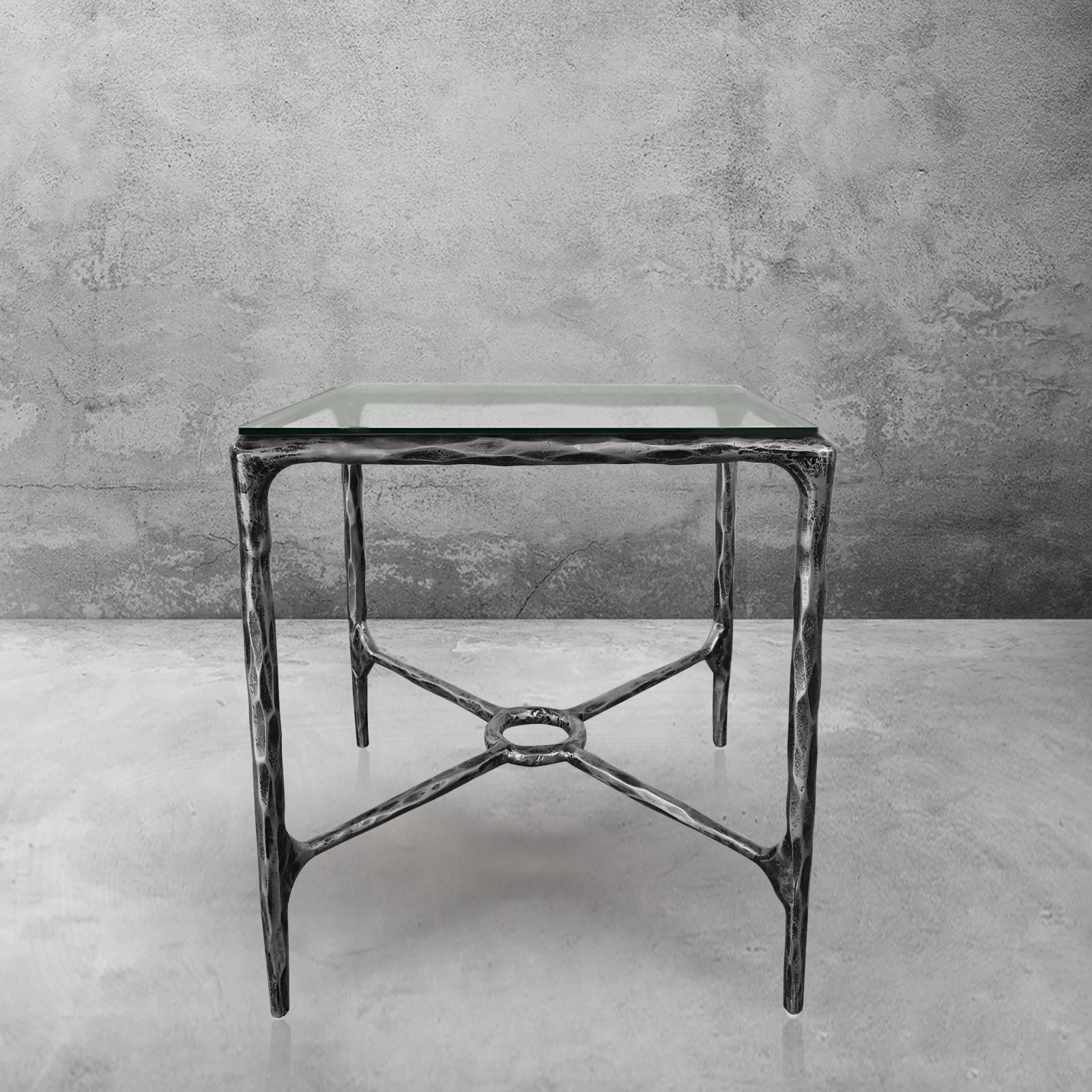 Thaddeus Glass Square Side Table Overhang O