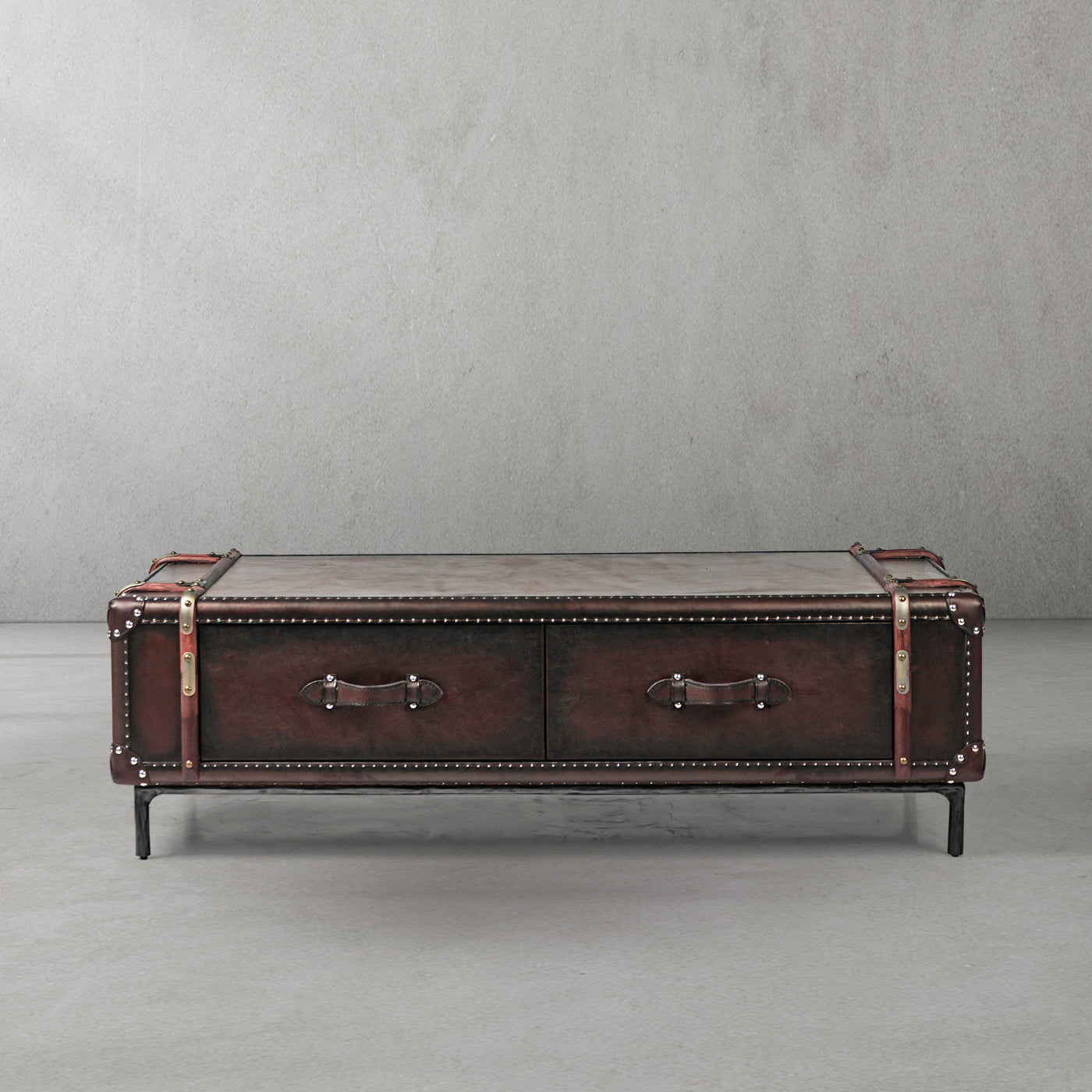 Thaddeus Vintage Cowhide Rattan Coffee Table