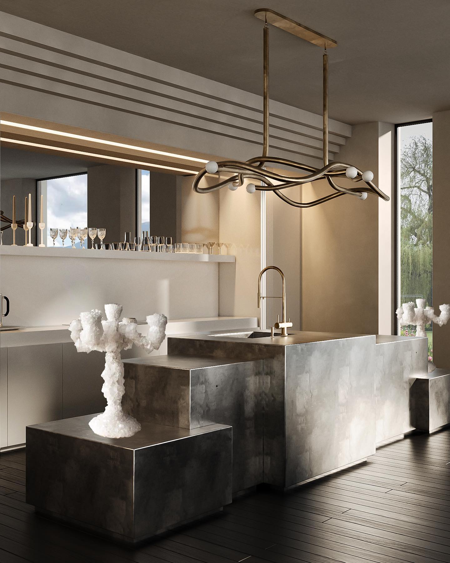 Tryst Chandelier - 3 lights ∅ 44.9″ x H 17.7″Antique BrassBlushlighting