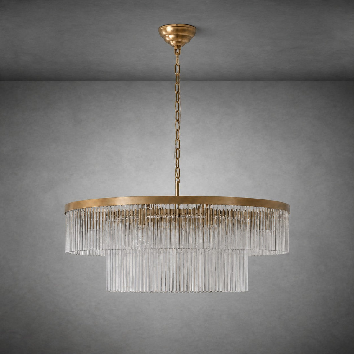 Two-Tier Striped Column Round Pendant D800 - Gold
