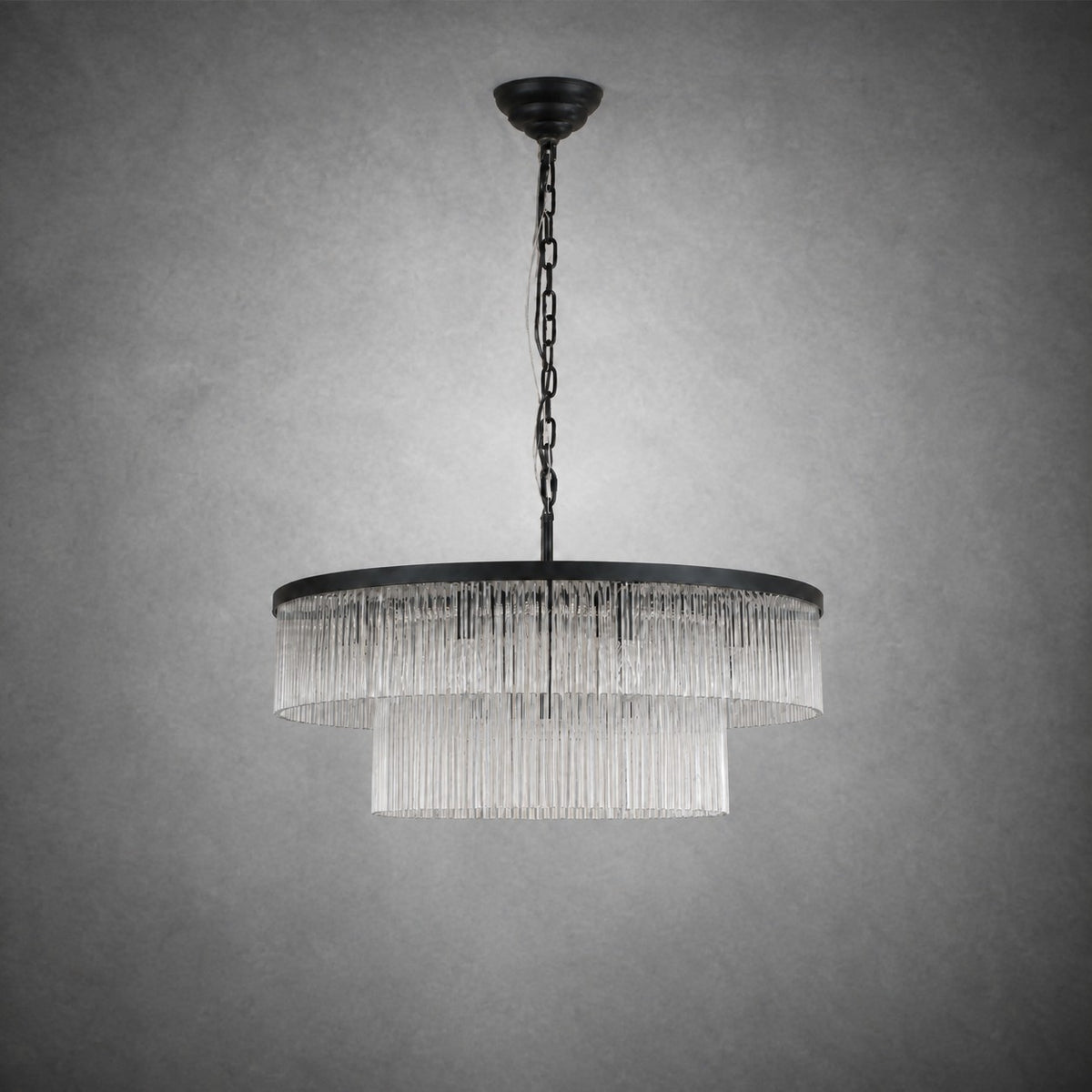 Two-Tier Striped Column Round Pendant D800 - Black