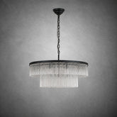 Two-Tier Striped Column Round Pendant D800 - Black