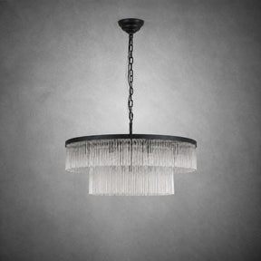 Two-Tier Striped Column Round Pendant D800 - Black