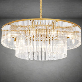 Two-Tier Striped Column Round Pendant D800 - Gold