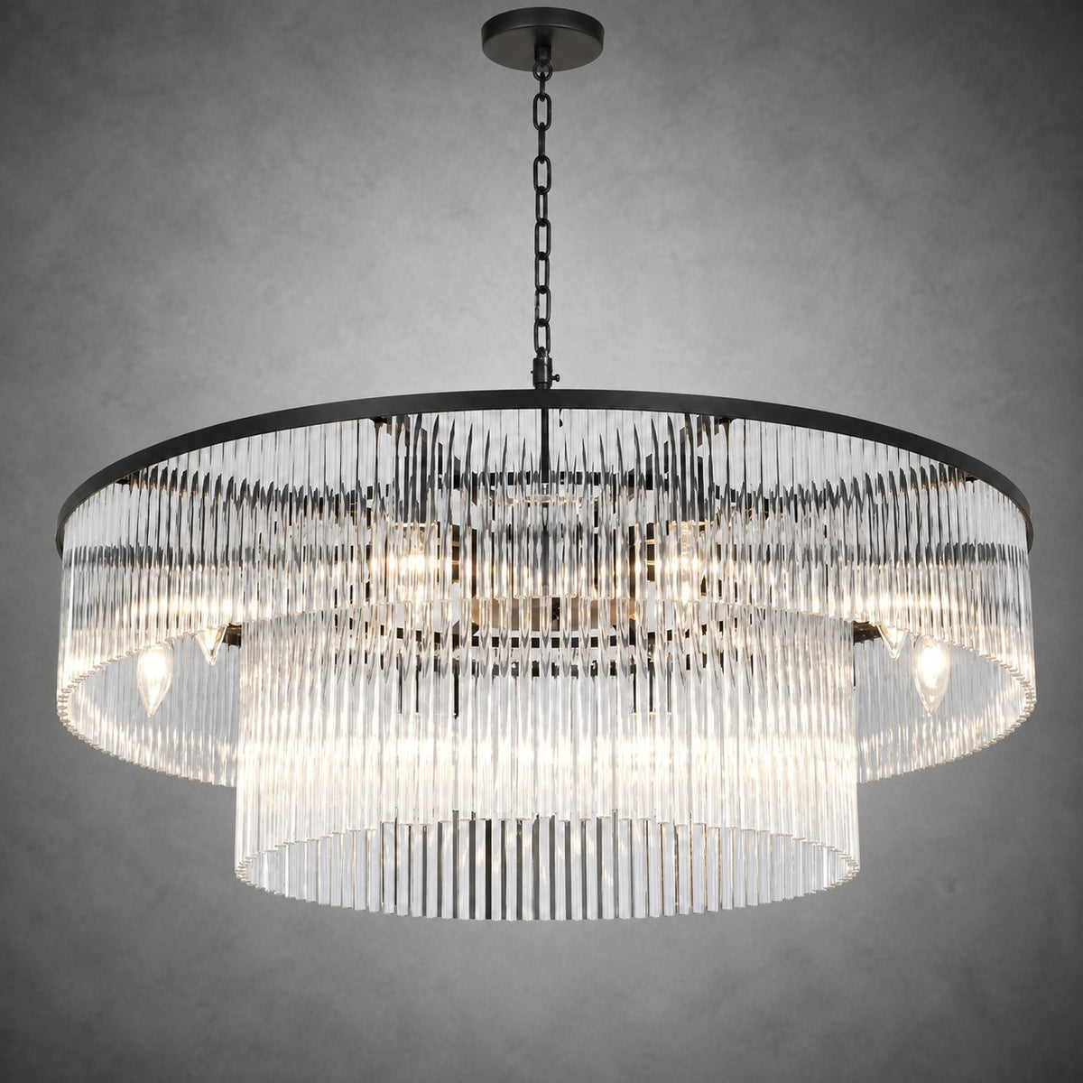 Two-Tier Striped Column Round Pendant D800 - Black